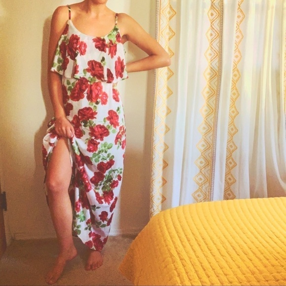 NWT SHOW ME YOUR MUMU Caitlin Ruffle Maxi Dress Antique Rose Chiffon, Size Small - Picture 6 of 12